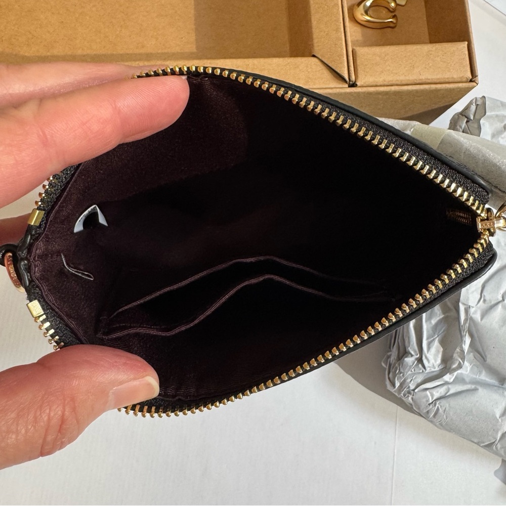 Coach Black Embossed Signature Leather Wristlet - Picture 11 of 15